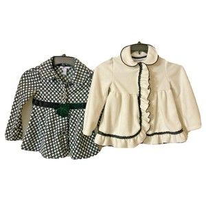 Girls Kids Headquarters Coats Sz 5 Set of 2 Black White Ruffle Bow Fleece Jacket